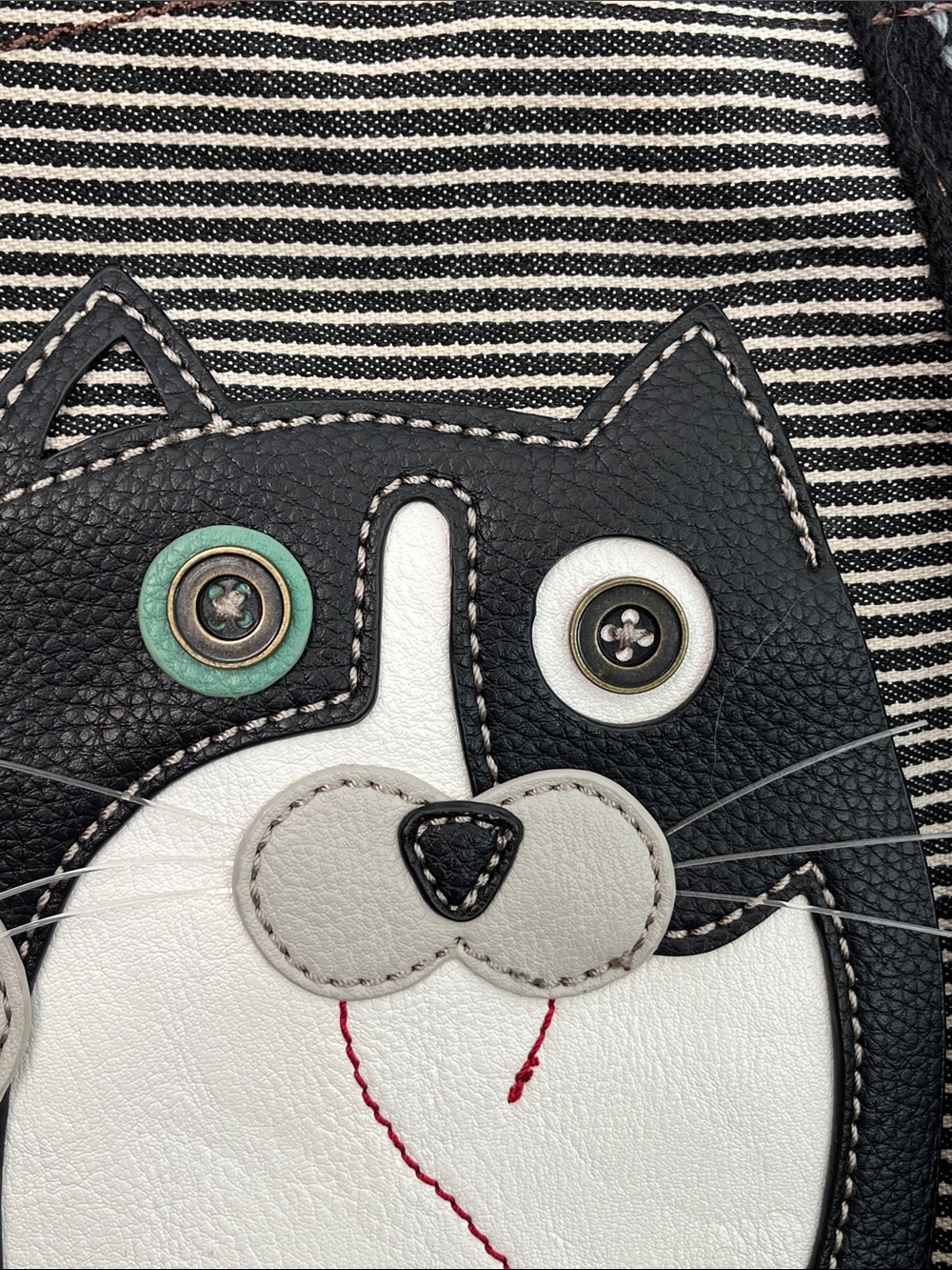 CHALA TOTE BLACK AND WHITE CAT ON 100% COTTON THICK CANVAS STRIPE ZIP TOP BAG - Picture 16 of 16